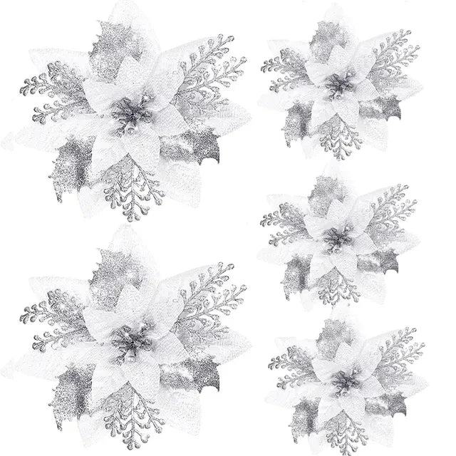 Hollyco Christmas 30 or 50 Pc faux glitter flowers