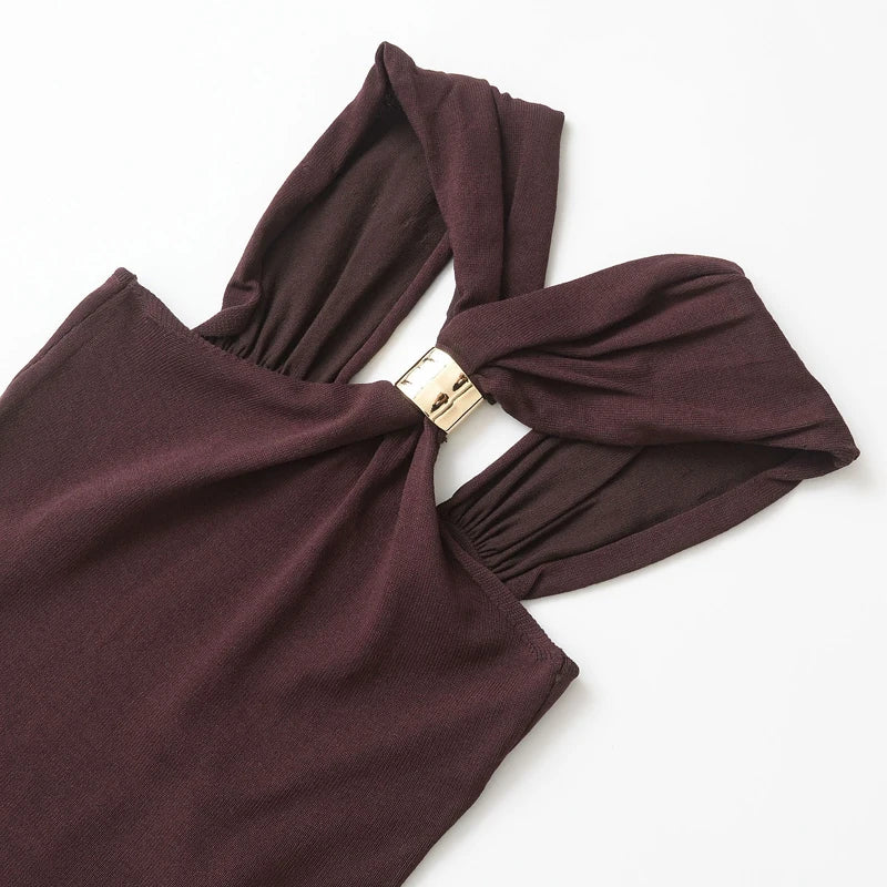 Lomi3 Women's Y2K gold band halter top