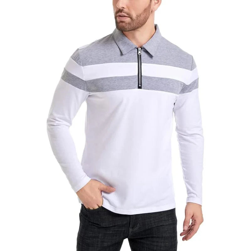 Arden Men's quarter zip long sleeve striped pullover polo