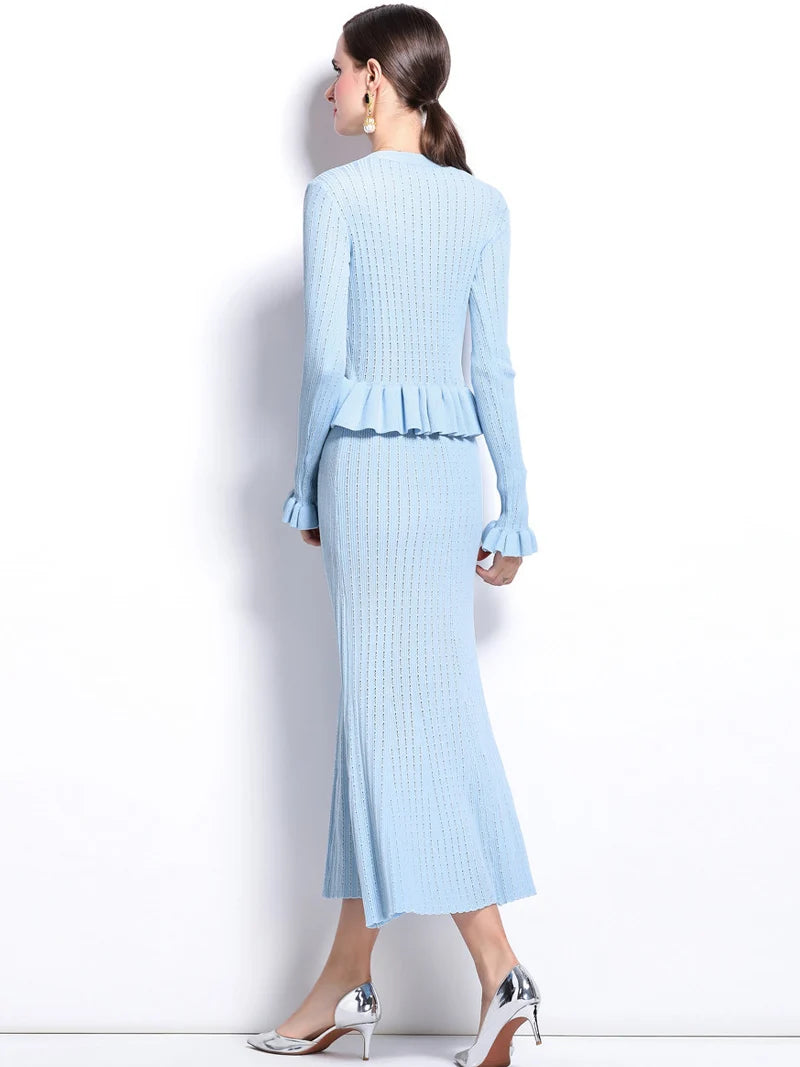 Sorelle Women's 2 Pc knit cardigan and flare hem skirt set