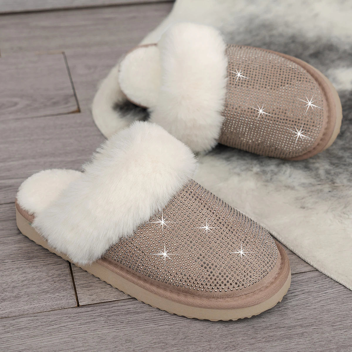 Veloura Women's  plush rhinestone slippers