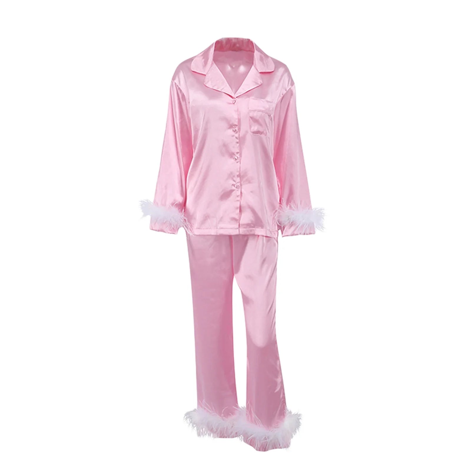 Veloura luxury 2 Pc satin pajamas with faux fur trim