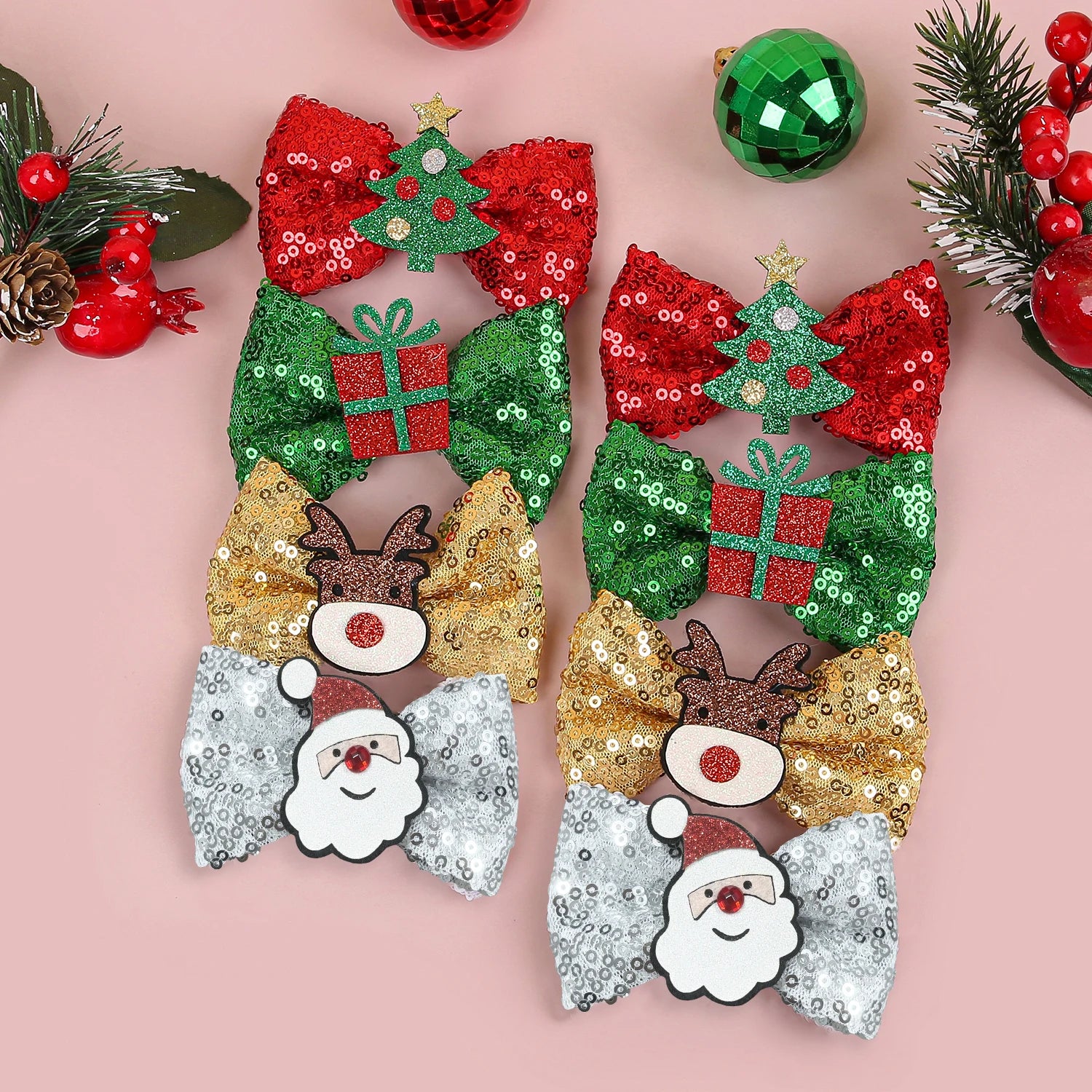 Hollyco Christmas Girl's 8 Pc festive sequin hair clip set