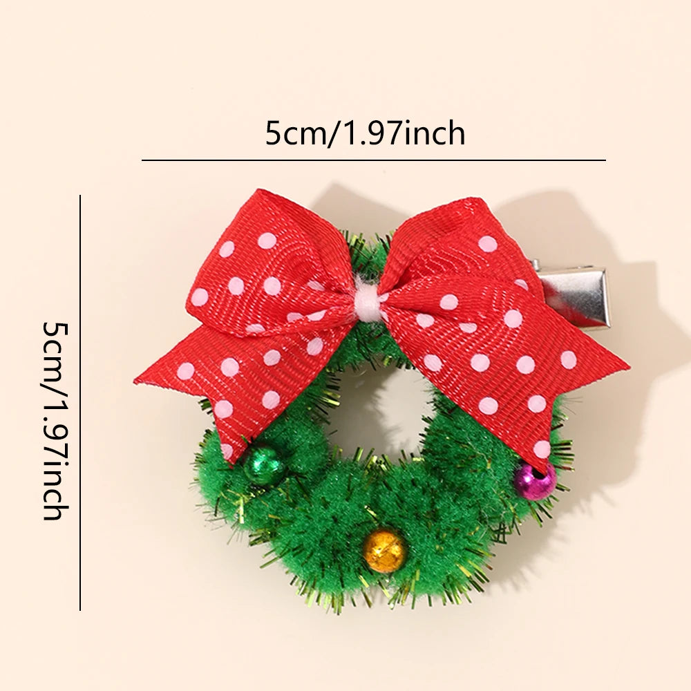 Hollyco Christmas Girl's 2 Pc wreath bow hair clips