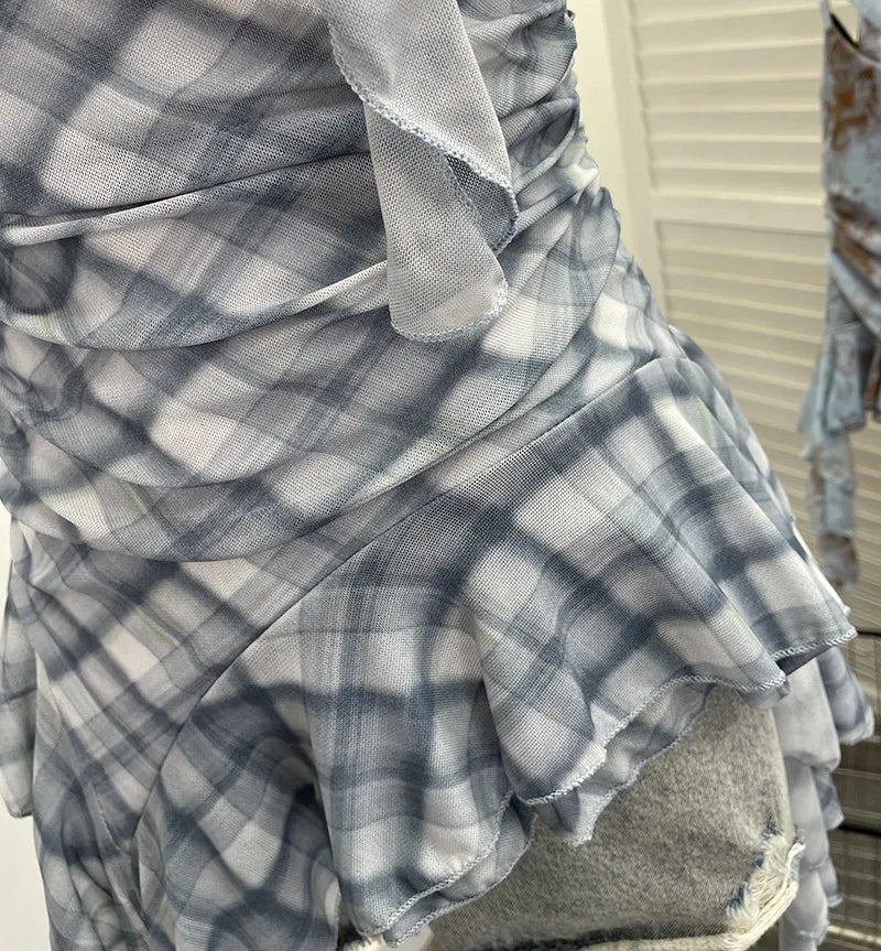 Lomi3 Women's Y2K one size mesh lettuce hem top