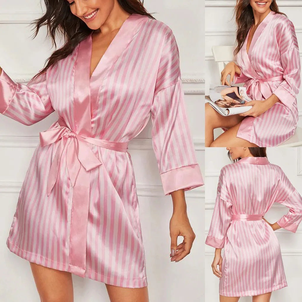 Veloura Women's luxury satin striped robe