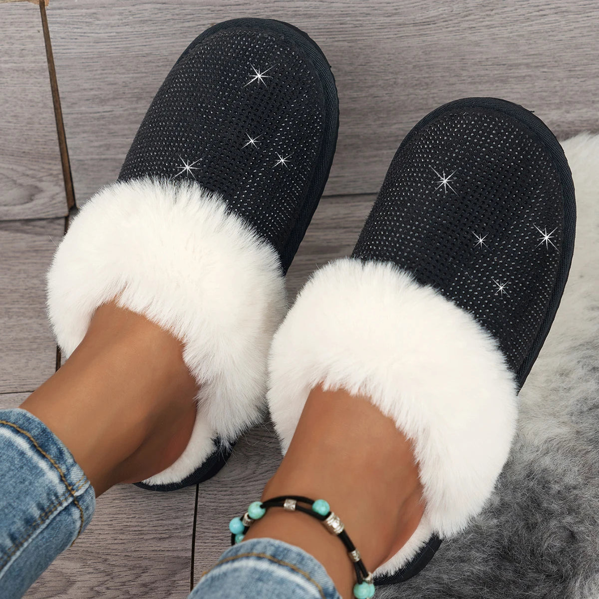 Veloura Women's  plush rhinestone slippers