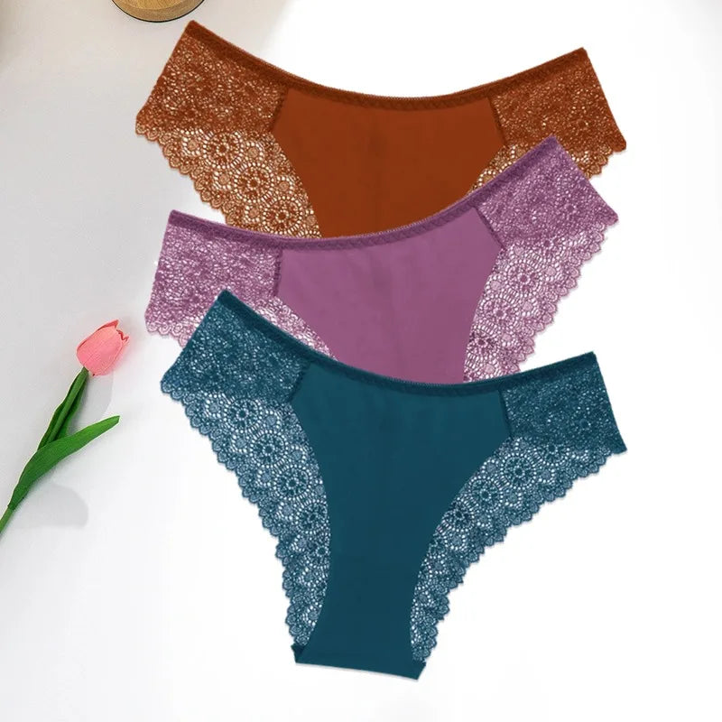 Sorelle Women's 3 Pc nylon x lace panties set