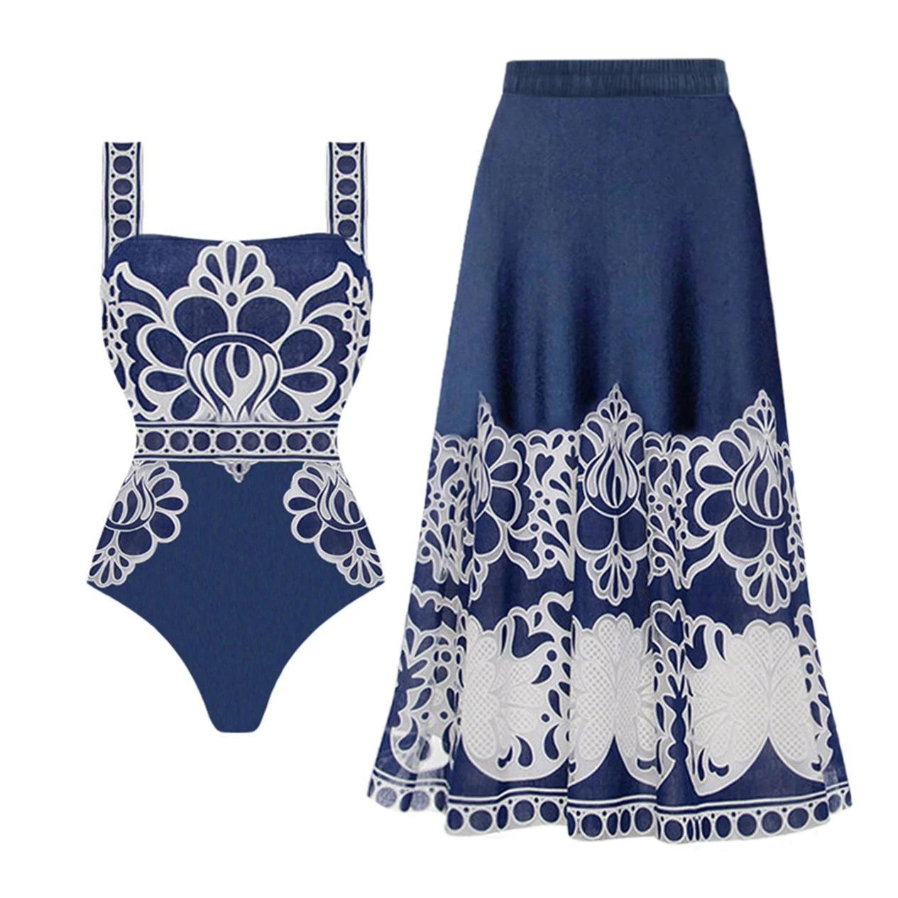 Sonlae Women's 2 Pc full coverage multi print swimwear set