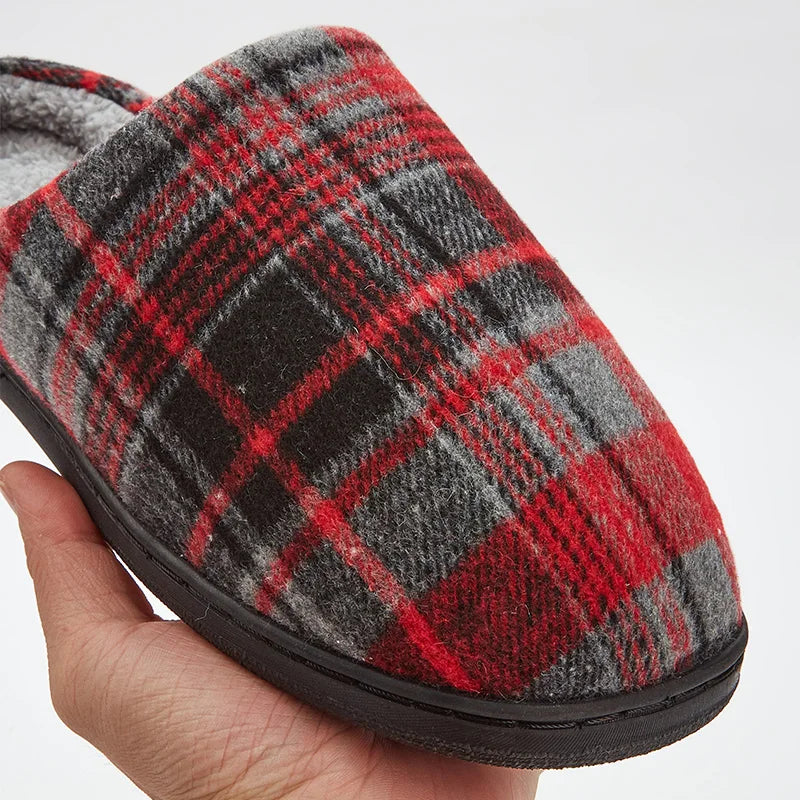 Arden Men's plush plaid house slippers