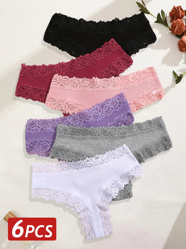 Sorelle Women's 6 Pc cheekster panties set with lace trim