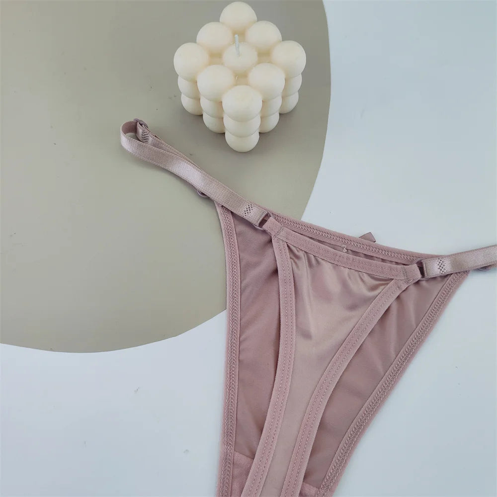 Sorelle Women's 3 Pc adjustable solid satin thong with bow detail