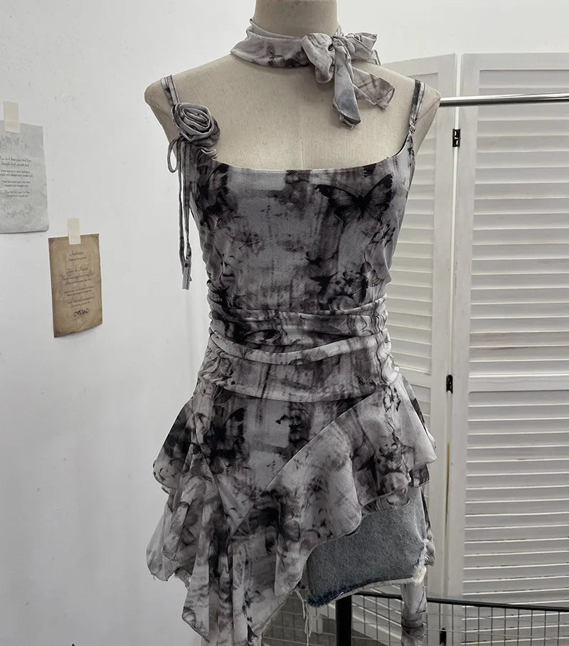 Lomi3 Women's Y2K one size mesh lettuce hem top