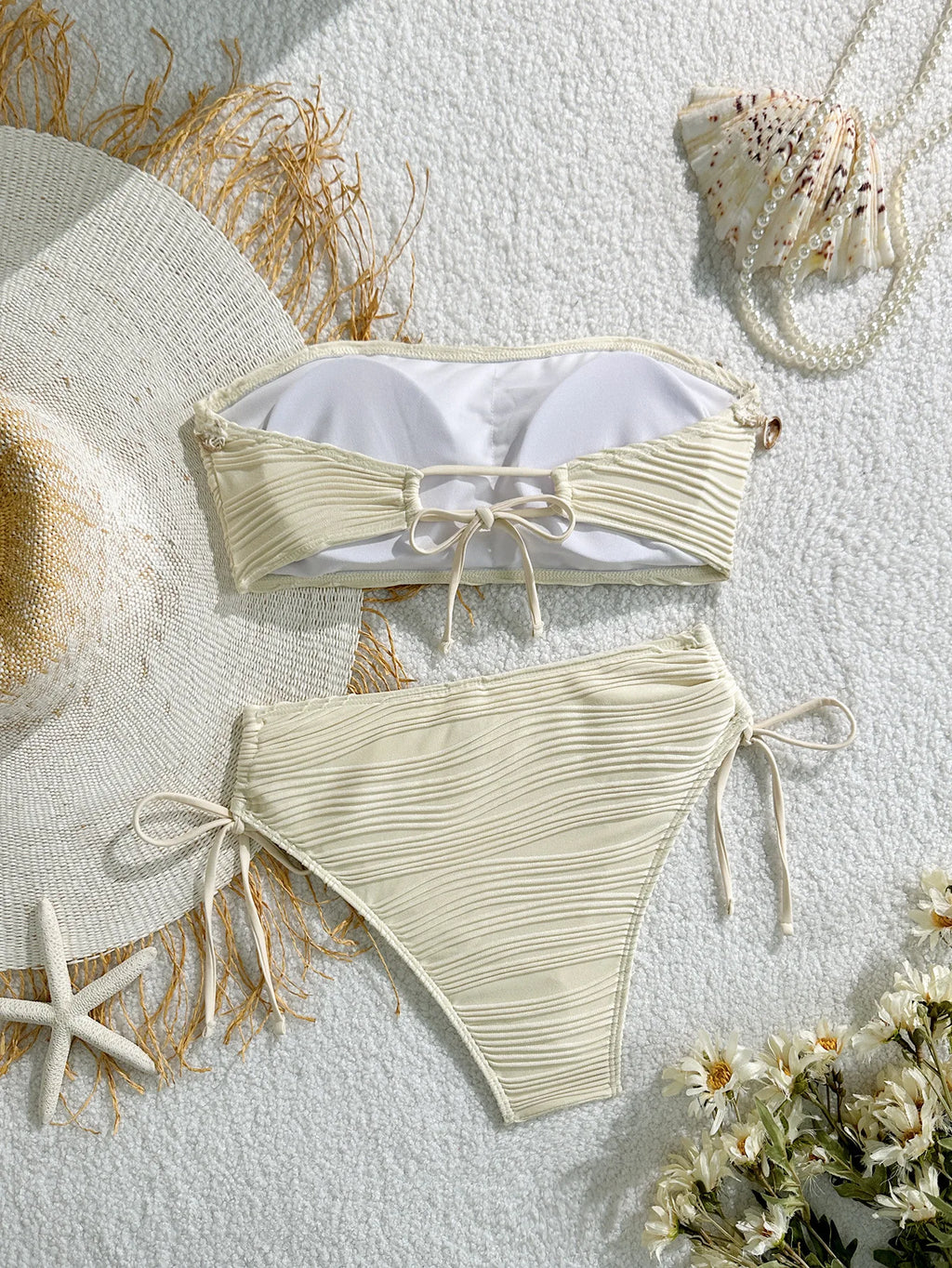 Sonlae Women's 2 Pc strapless wavy swimwear set with seashell trim