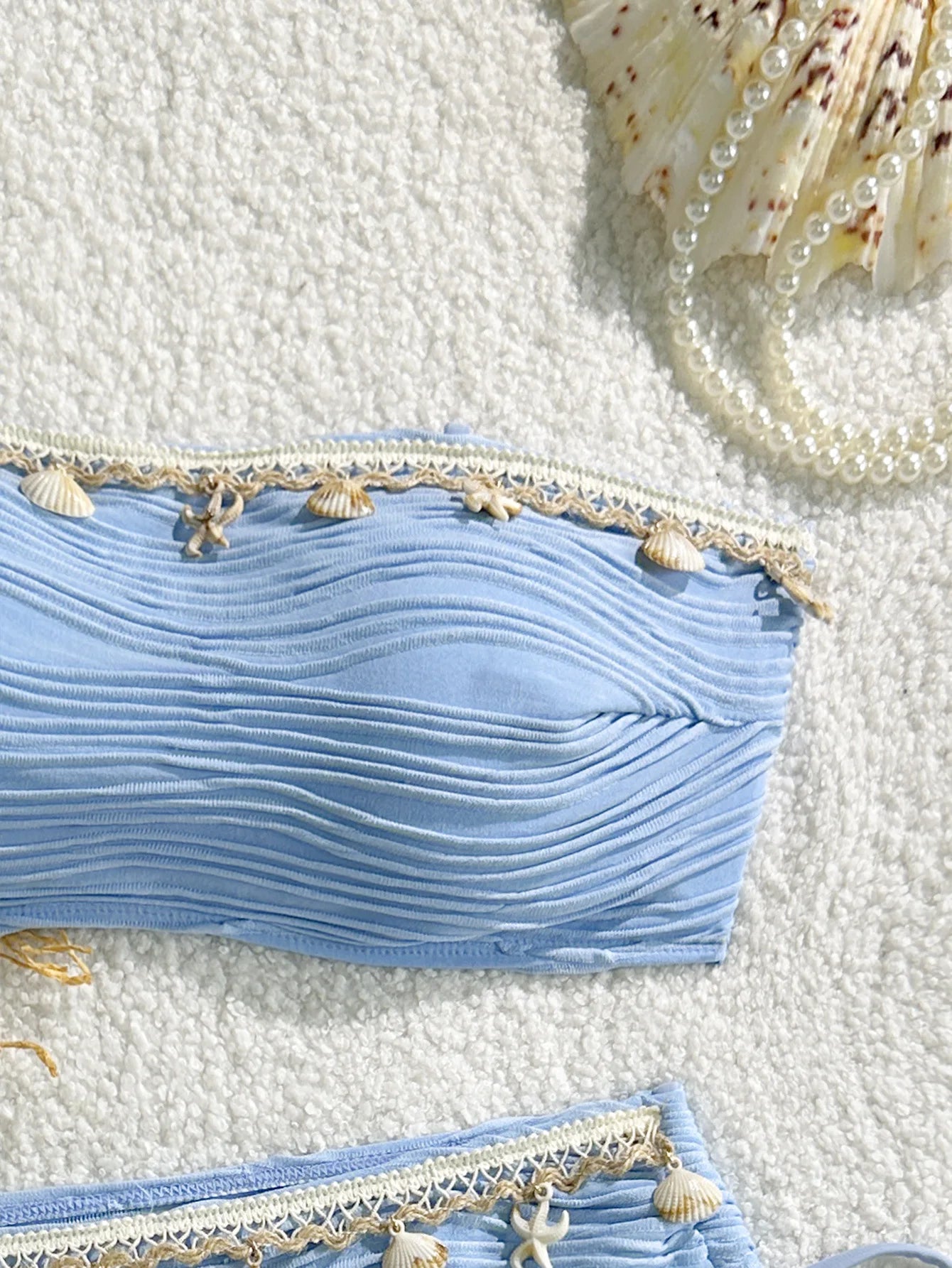 Sonlae Women's 2 Pc strapless wavy swimwear set with seashell trim