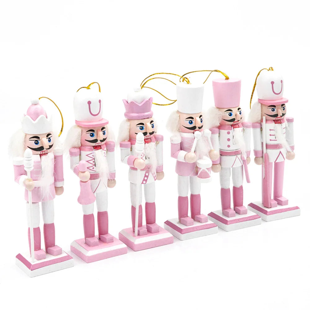 Hollyco Christmas 6 Pc pink nutcracker ornament set