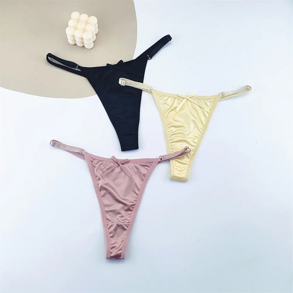 Sorelle Women's 3 Pc adjustable solid satin thong with bow detail