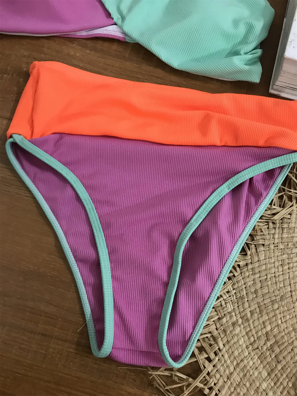 Sonlae Women's 2 Pc multicolor x cross strap patch swimwear set