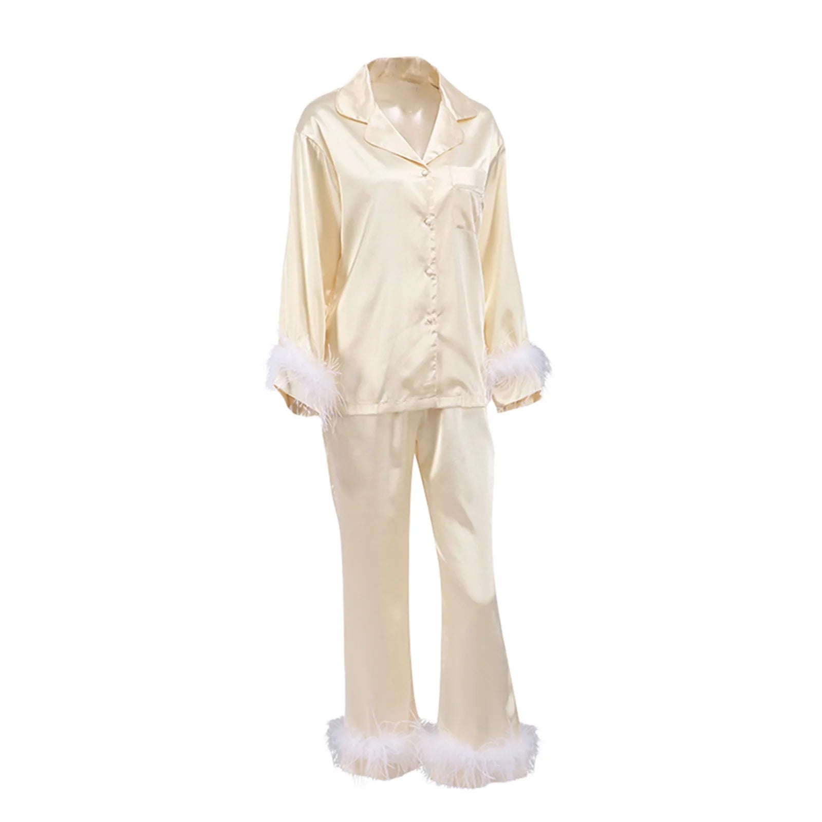Veloura luxury 2 Pc satin pajamas with faux fur trim