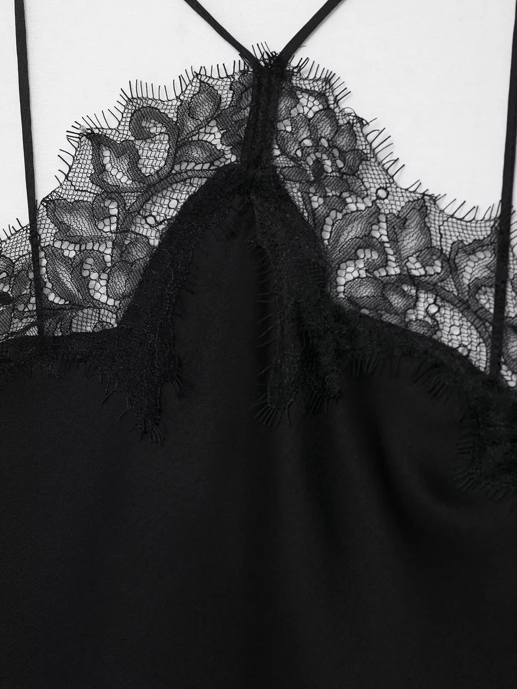 Sorelle Women's slanted satin halter dress with lace trim