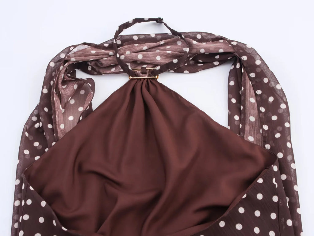 Sorelle Women's polka dot low back halter tie top