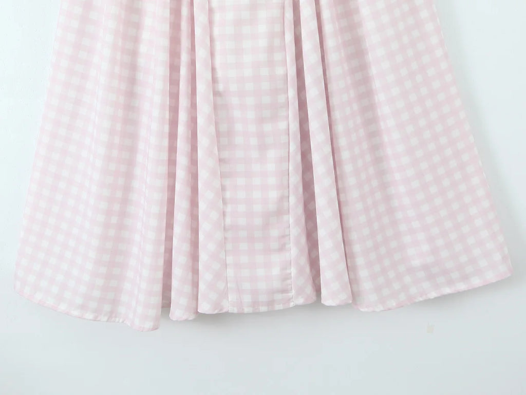 Sorelle Women's plaid A-line corset back flare dress