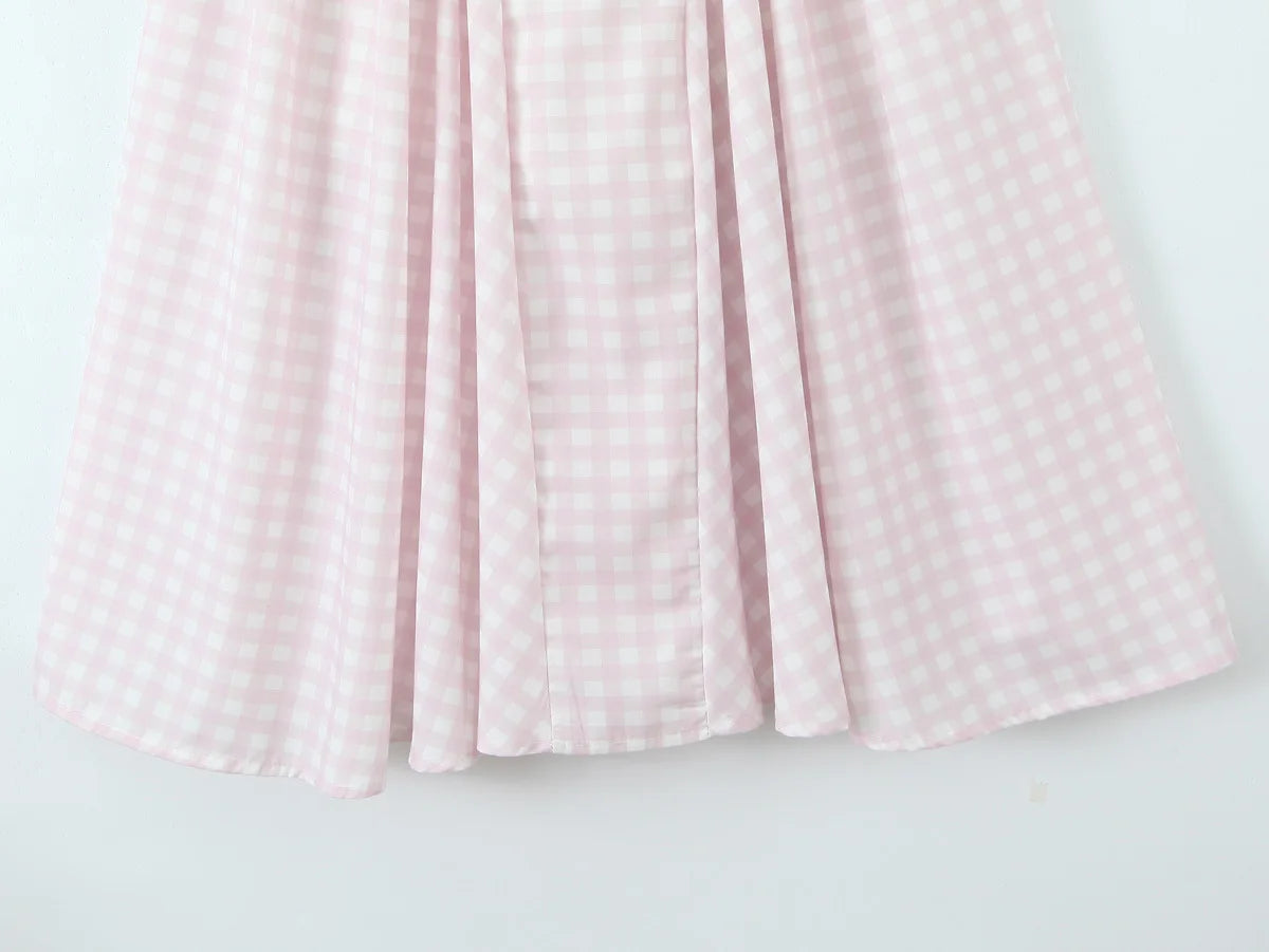 Sorelle Women's plaid A-line corset back flare dress