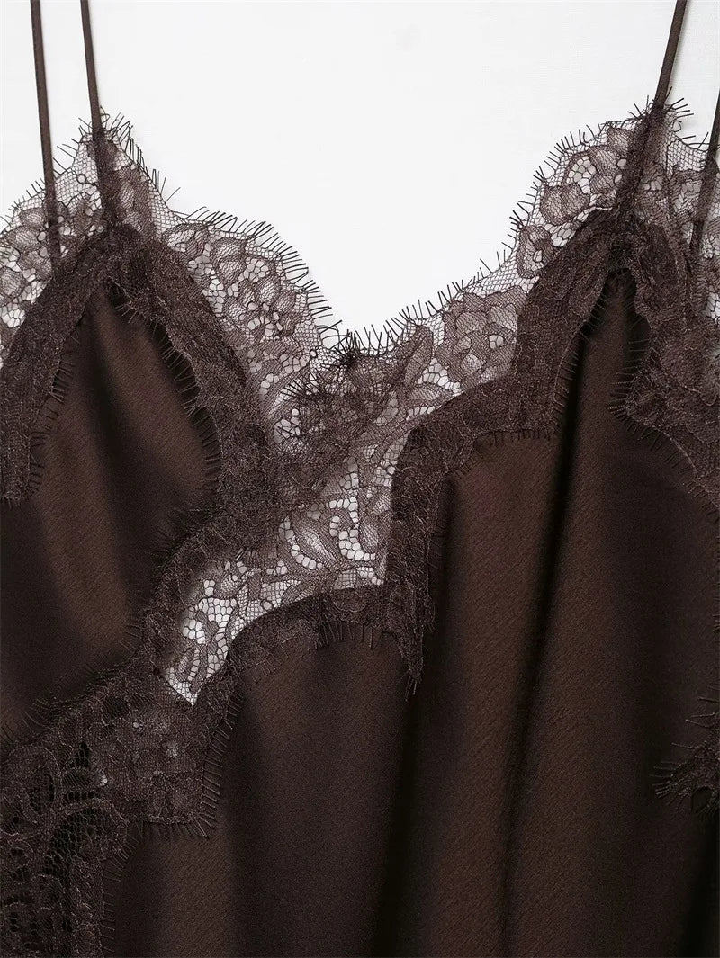 Sorelle Women's slanted satin night gown with lace trim