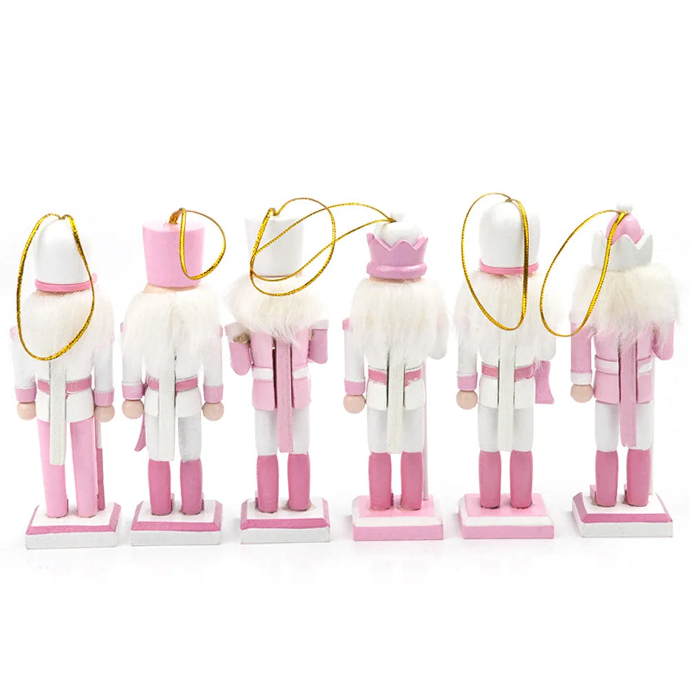 Hollyco Christmas 6 Pc pink nutcracker ornament set