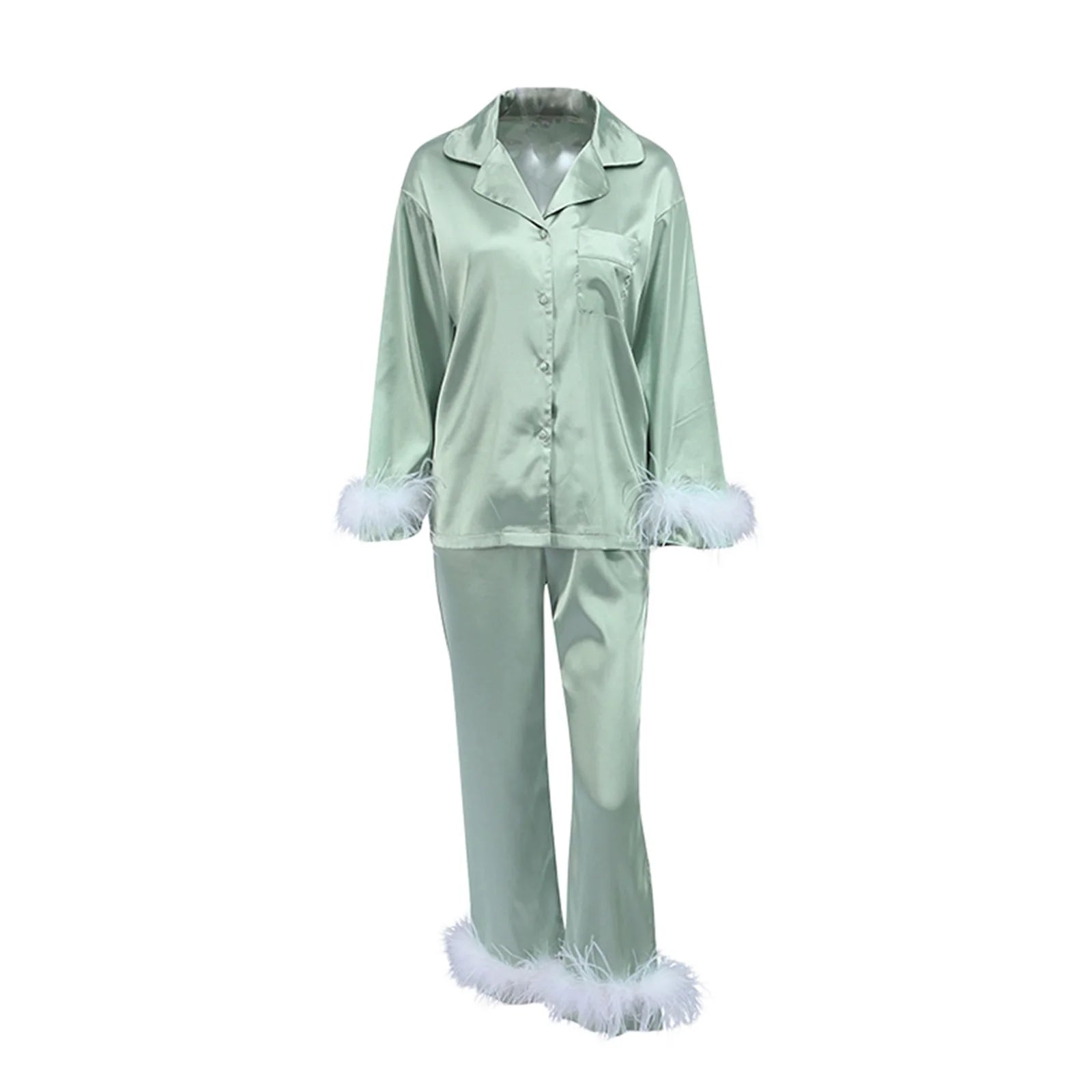Veloura luxury 2 Pc satin pajamas with faux fur trim