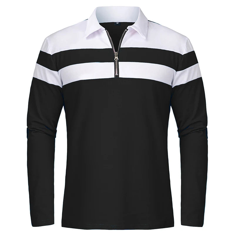 Arden Men's quarter zip long sleeve striped pullover polo