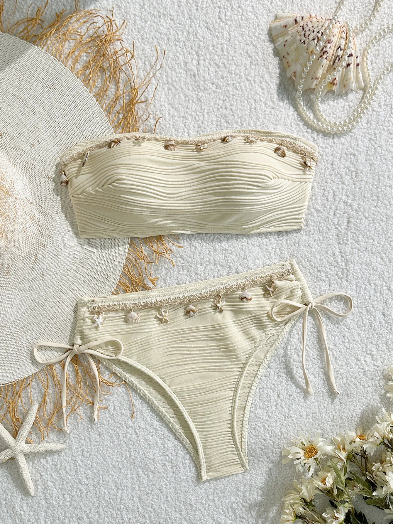 Sonlae Women's 2 Pc strapless wavy swimwear set with seashell trim