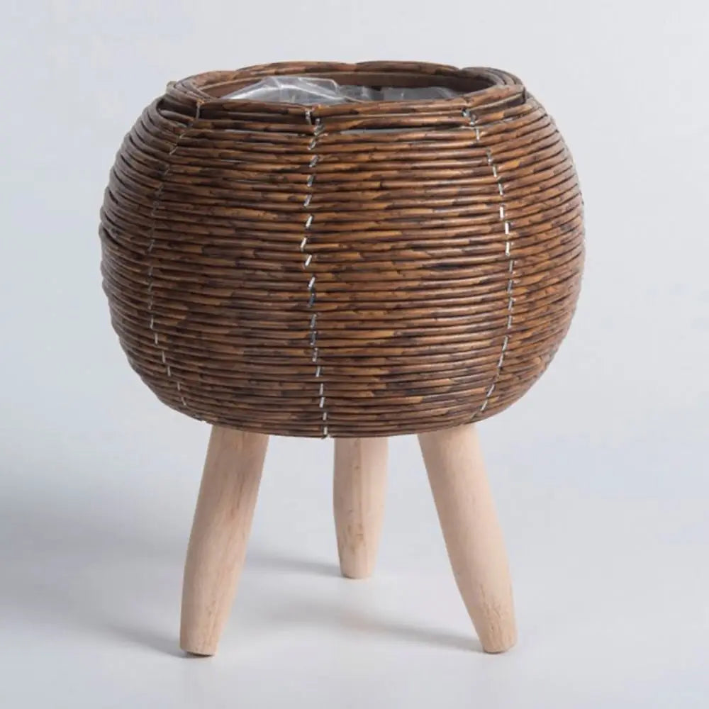 Cassora 1 Pc woven plant pot with wooden legs
