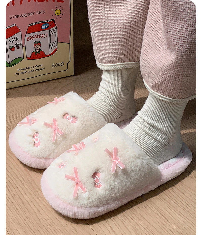 Lomi3 Women's bow detailing plush house slippers