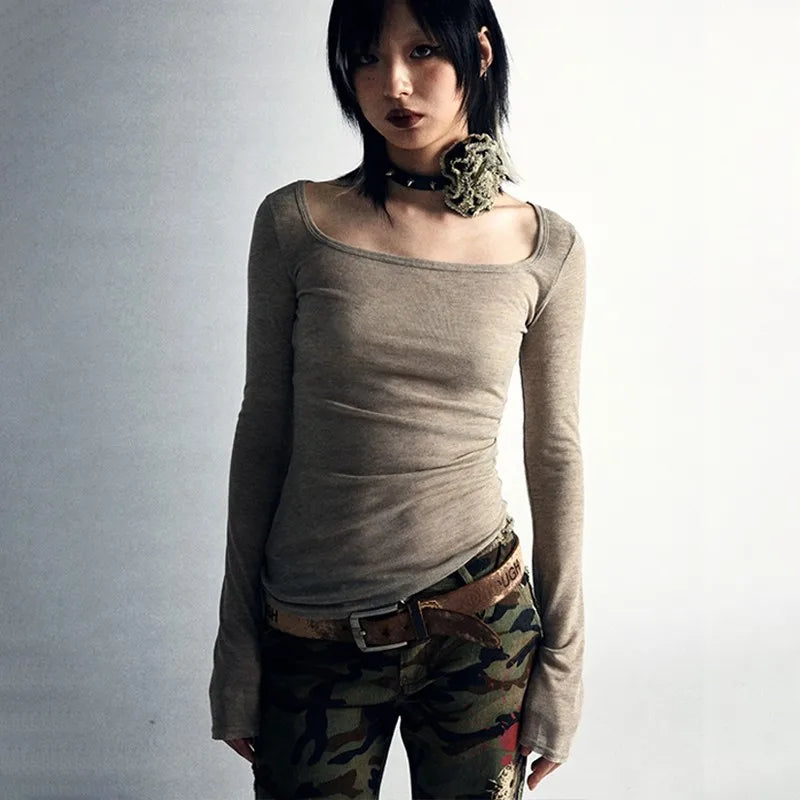 Lomi3 Women's grunge tattoo back flare long sleeve top